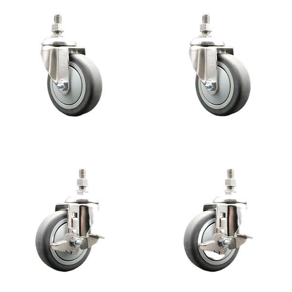 Service Caster 4 Inch 316SS Thermoplastic Rubber Swivel 1/2 Inch Threaded Stem Caster Brake, 2PK SS316TS20S414-TPRB-121315-2-TLB-2 - main